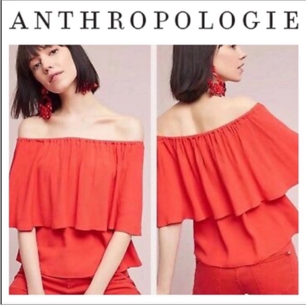 Anthropologie Holding Horses Red Ruffle Off Shoulder Bando Top XS Boho Chic
